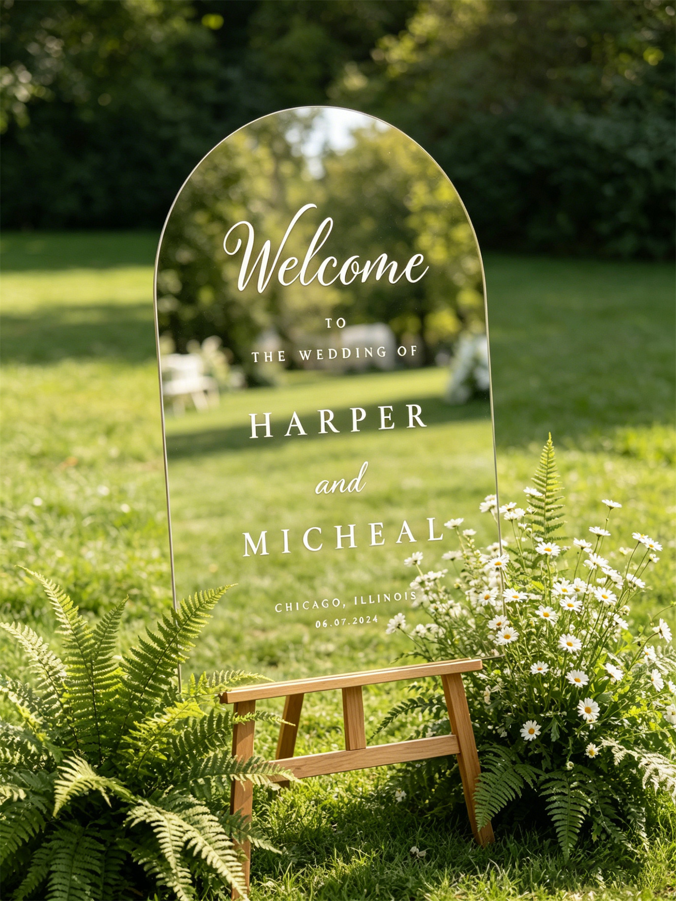 Mirror acrylic welcome signs, golden mirror wedding direction signs, custom wedding direction signs, ceremony welcome signs
